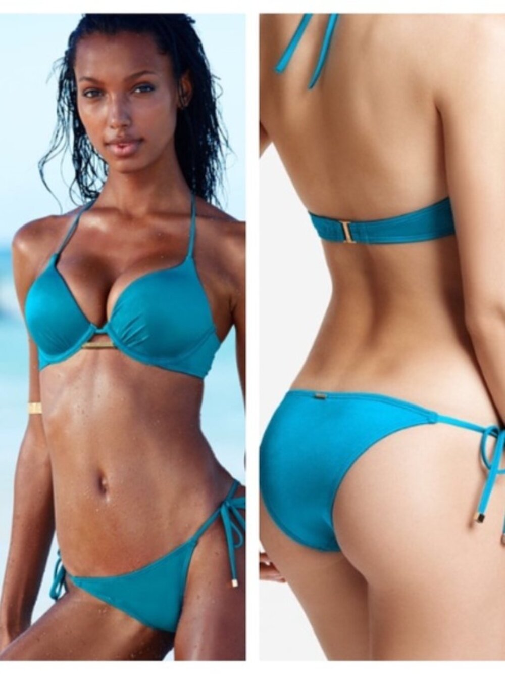 Bombshell Add-2-Cups Push-Up Halter Bikini Top Deep Turquoise Blue Teal Swim